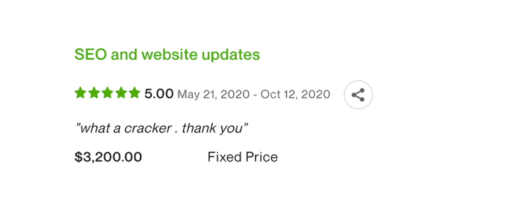 Screenshot of a positive review on Upwork