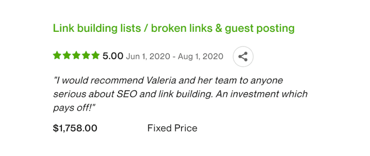 Screenshot of a positive review on Upwork