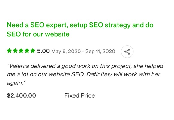 Screenshot of a positive review on Upwork