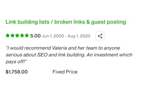 Screenshot of a positive review on Upwork